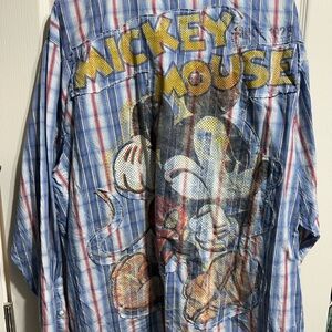 Disney Store Mickey Mouse Long Sleeve Plaid Button Down Woven Shirt